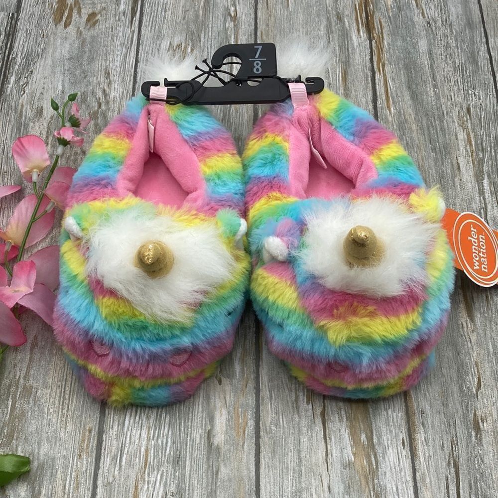 Toddler Baby Girls Plush Critter Unicorn Fuzzy Comfy Slippers Shoes Size 7/8